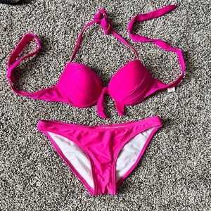 Hot pink underwire bikini